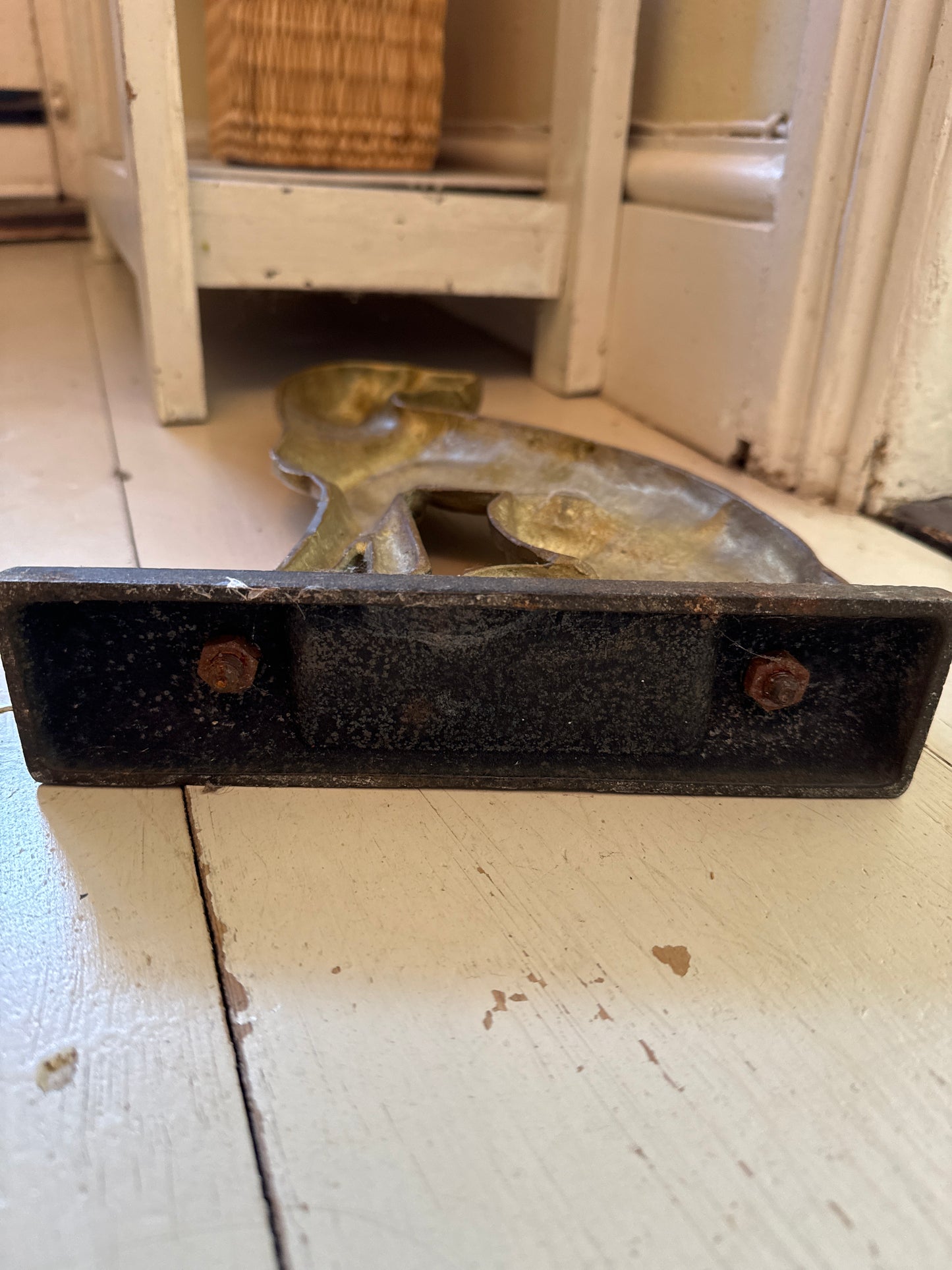 Antique Victorian Large Brass Gun Dog Door Stop On Cast Iron Base