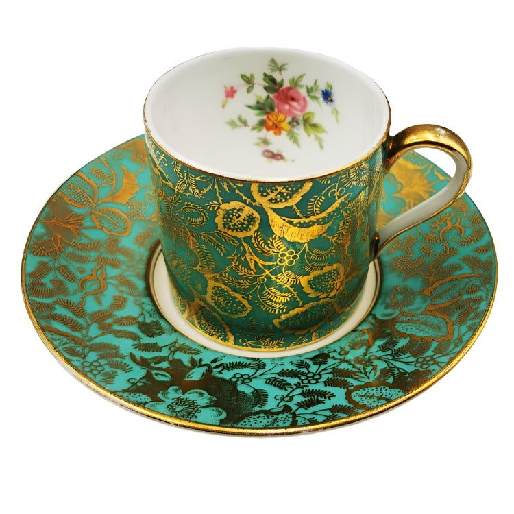 Minton Brocade Espresso Coffee Cups Demitasse Turquoise