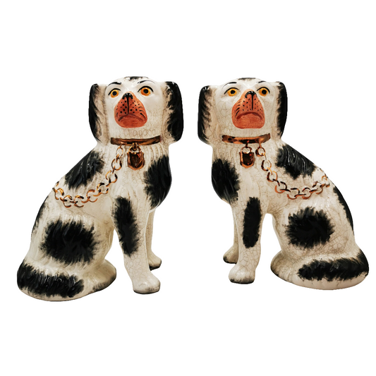 Pair of mid-20th century William Kent Staffordshire-style spaniel china dogs