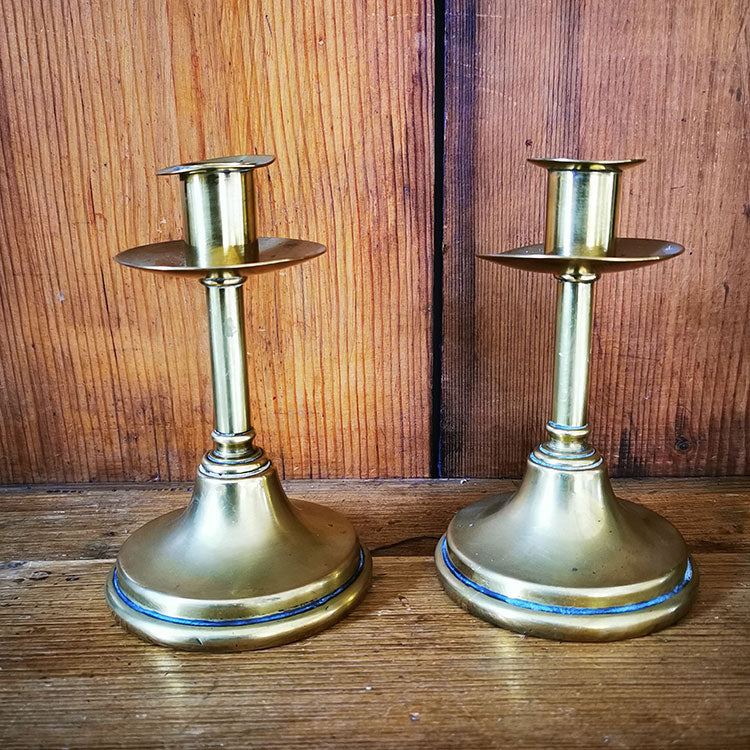 Pair Antique 19th Century English Brass Candlesticks William Tonks