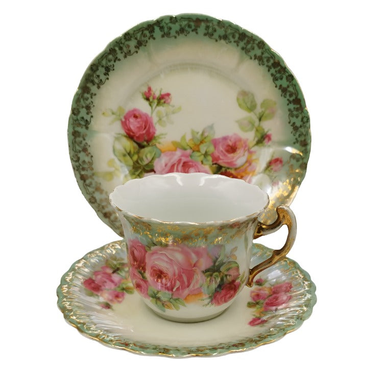 Antique Beyer And Bock Porcelain teacup trio