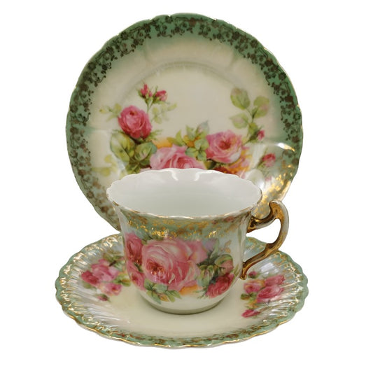 Antique Beyer And Bock Porcelain teacup trio