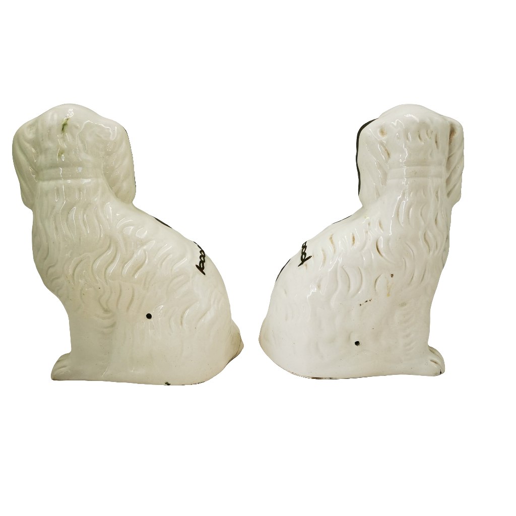 Pair Of Antique Medium Copper Lustre Decorated Staffordshire Style China Dogs