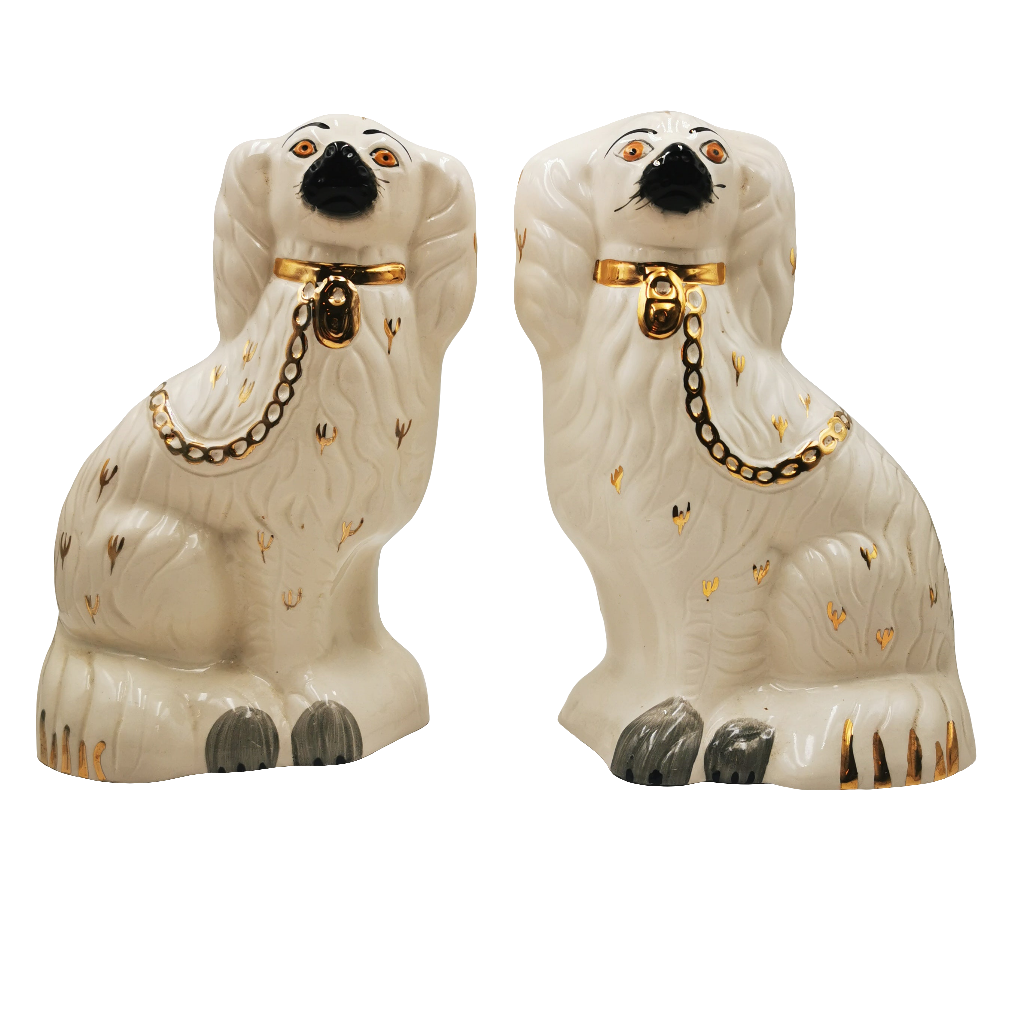 Pair of Beswick Cream & Copper Lustre Decorated Staffordshire China Spaniel Dogs