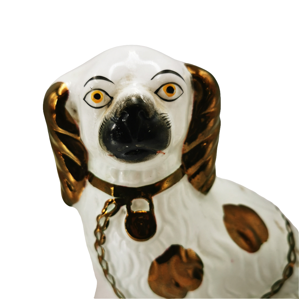 Pair Of Antique Medium Copper Lustre Decorated Staffordshire Style China Dogs