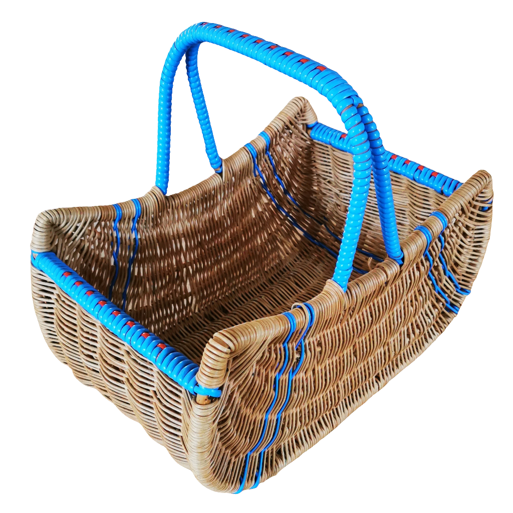 vintage 1940s 1950s shopping basket blue handles