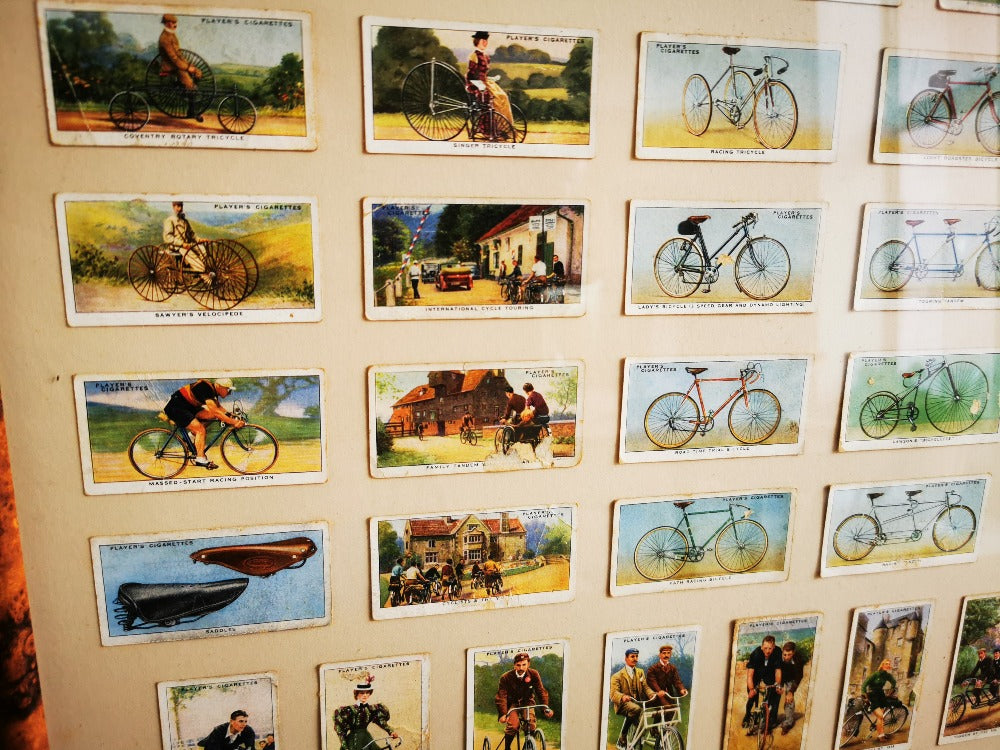 Framed Collection Of 50 Players Cigarette Cards On The Theme Of Bicycling Vintage
