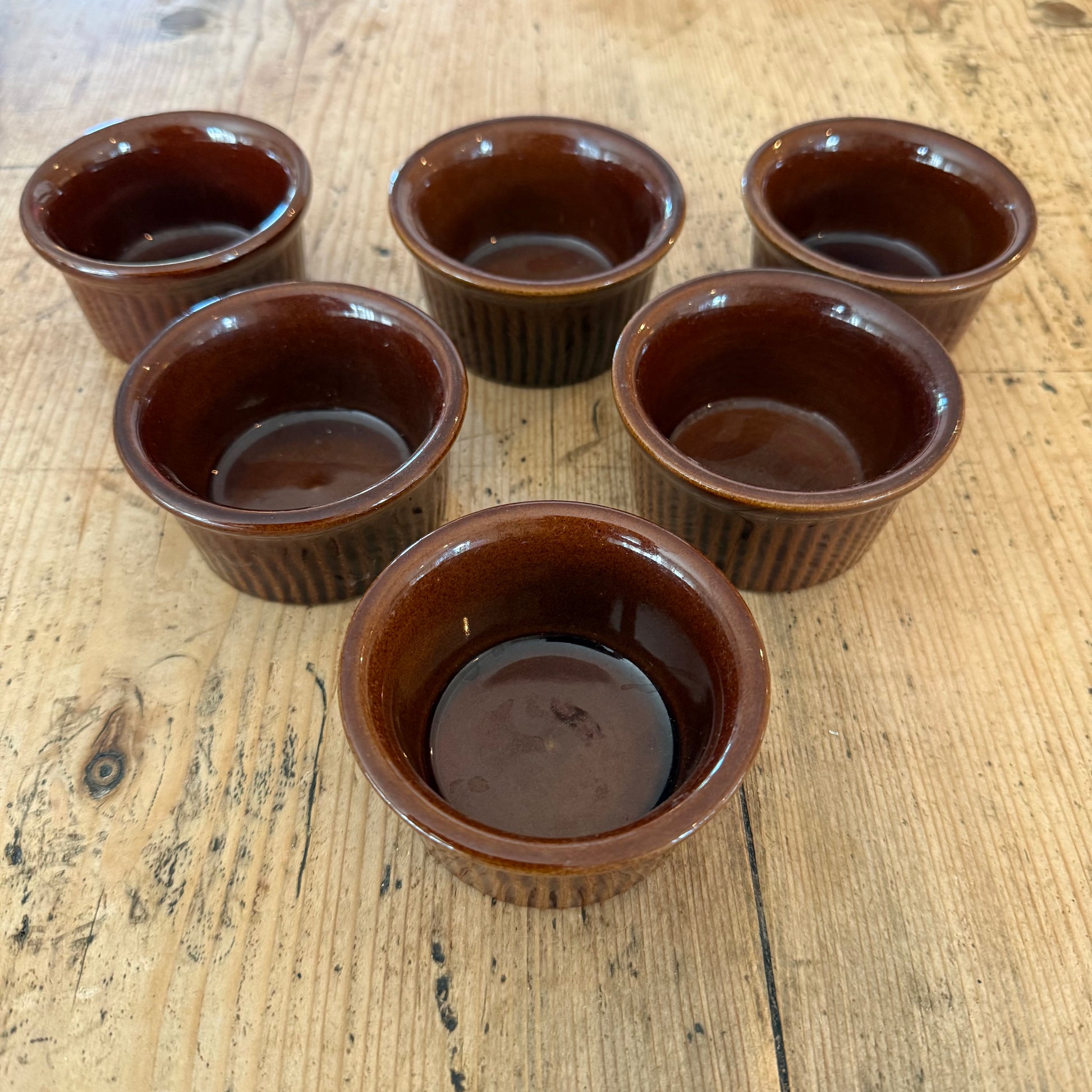 Set of 6 Pearsons Ironstone China Treacle Glaze Ramekins