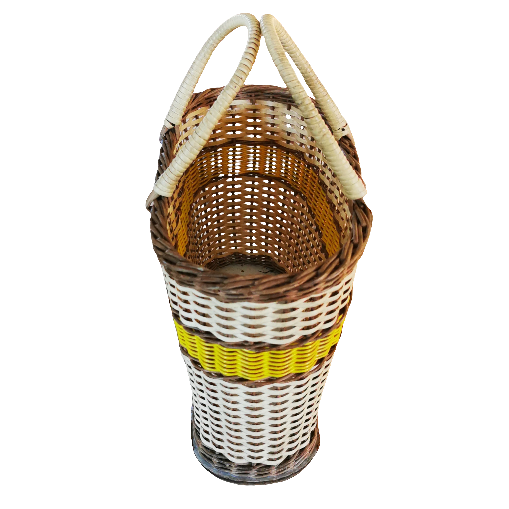 Vintage Woven Shopping Basket Yellow And White