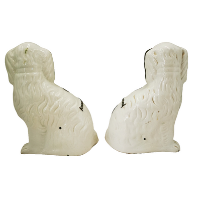 Pair Of Antique Medium Copper Lustre Decorated Staffordshire Style China Dogs
