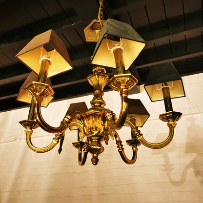 Large solid brass chandelier black shades