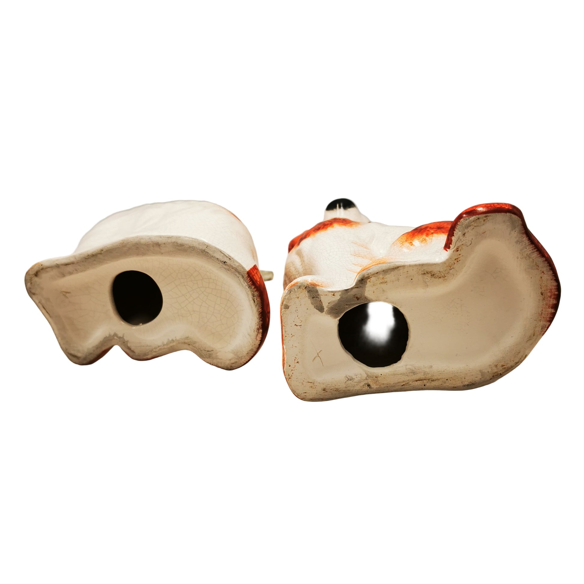 Pair of Medium Slip Molded Staffordshire Spaniel Style China Dogs