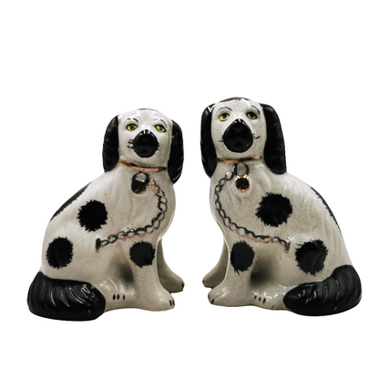 Pair Of Slip Molded Staffordshire Spaniel Style China Dogs